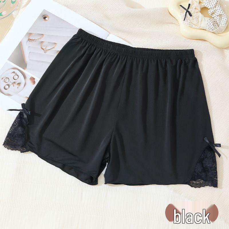 Ice Silk Women s Plus Size Anti-Exposure Lace-Trim Shorts One Size