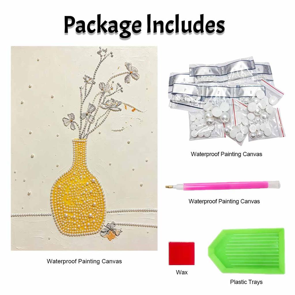 Yellow Vase with Flowers Pearl Art Kit with Frame 3D Sparkling Canvas Painting Elegant Luxury Room Wall Decor Art Gift for Home Decoration