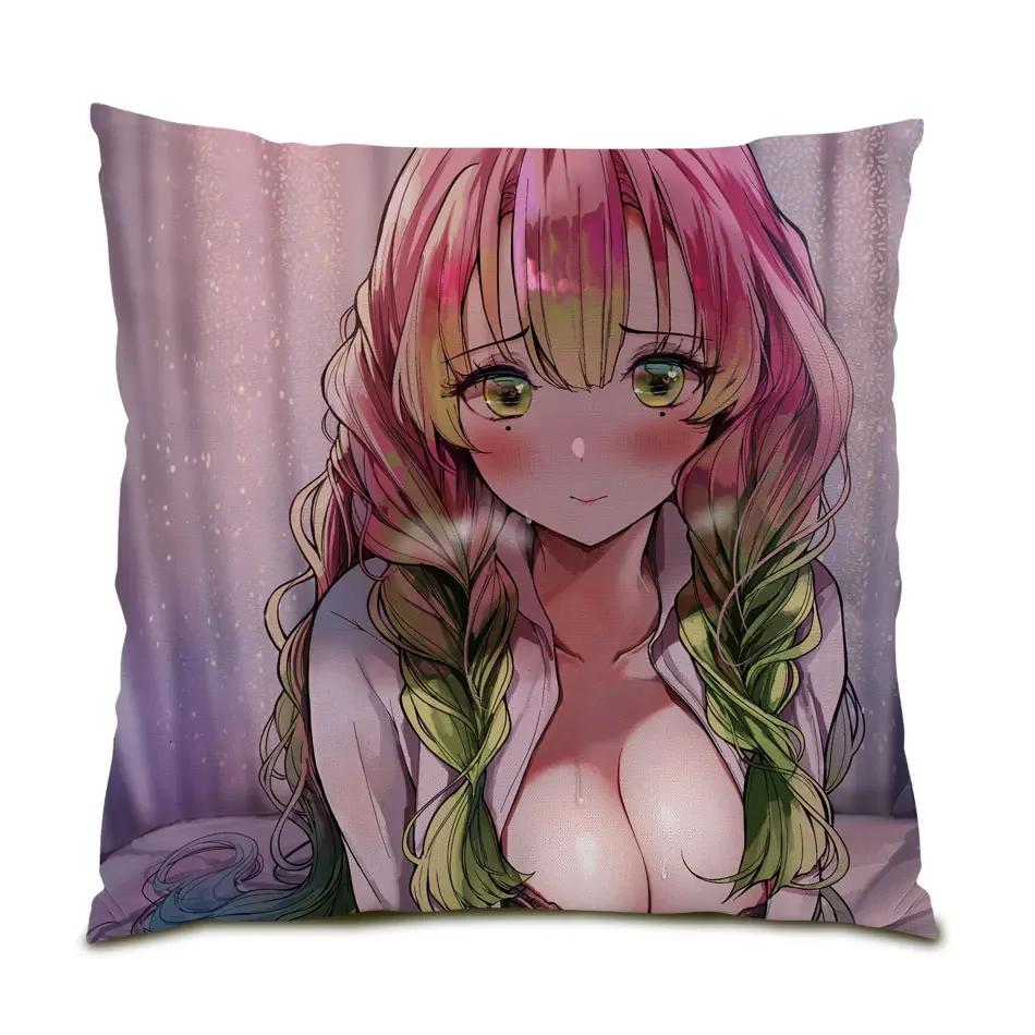 Demon Slayer Pillow Cover Kanroji Mitsuri Anime Girl Throw Pillow Case Cartoon Character Cushion Cover Office Chair Sofa