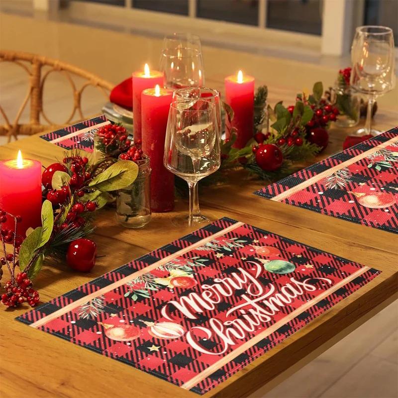 1PC Linen Christmas Placemats Tableware Mat Christmas Decorations For Home Kitchen 2024 Xmas Navidad Noel NewYear Table Decor