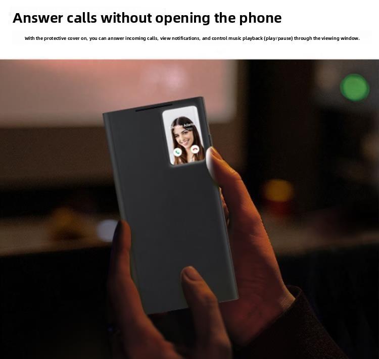 Funda Cartera de Cuero tipo Flip para Samsung Galaxy S23 Ultra con Ventana Inteligente para Uso de Negocios y Moda