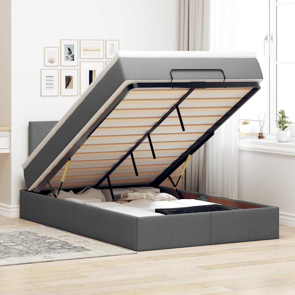 Ottoman Bed with Mattress & LEDs Dark Grey 120x190 cm Fabric