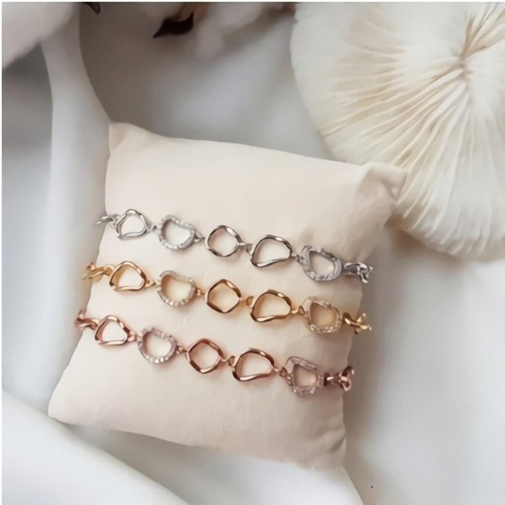 

Simple Ball Chain Daily Pink Gold Bracelet with Mini Stone Circle pink gold