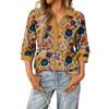 Damen modisches und lässiges Sommer V-Ausschnitt Patchwork Dreiviertelarm Blumenoberteil