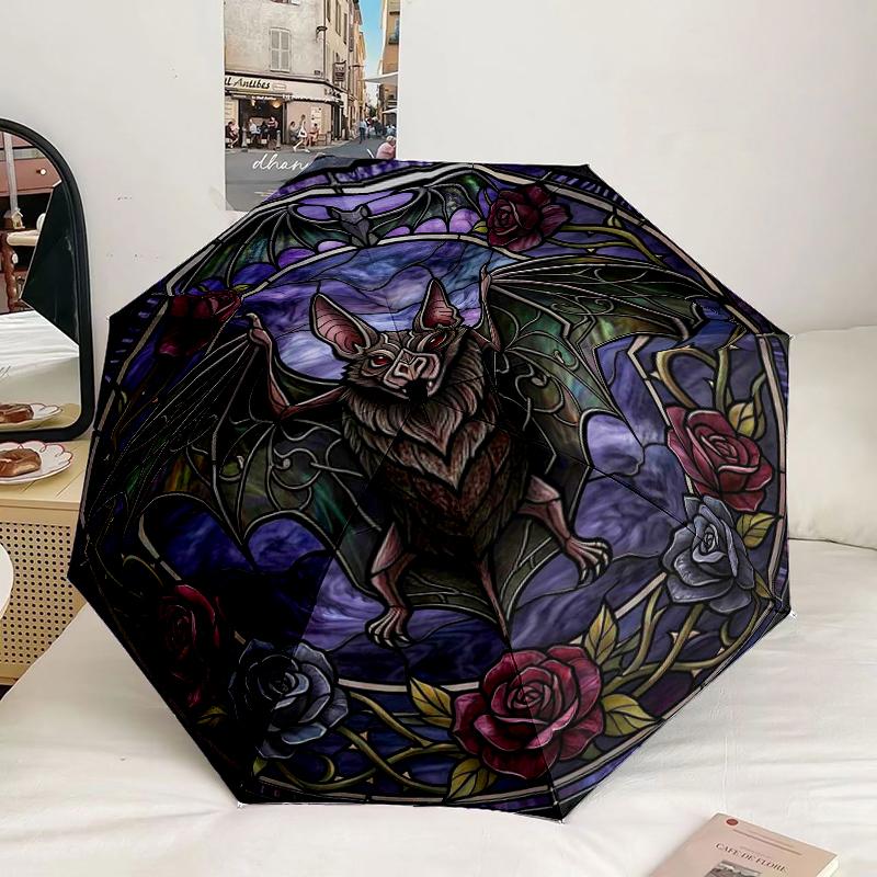Stained Glass Bat Design Umbrella 8-Frame for Travel, camping, Casual Lightweight Portable Umbrella, Essential for every family Holidays Gift