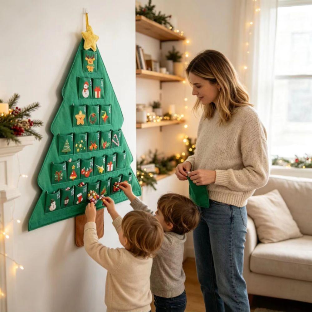 Cloth Ornaments Christmas Tree Shape Storage Bag Countdown Calendar Storage Bags Christmas Decor