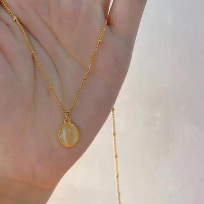 Opal Necklace Women's Light Tide French Retro Oval Collarbone Chain Simple Temperament Pendant