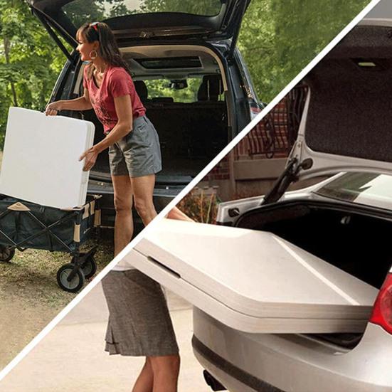 Portable Camping Folding Table with Handle Lightweight Heavy Duty Metal Frame HDPE Top Fold-in-Half Desk Outdoor Hiking Backpacking BBQ Collapsible