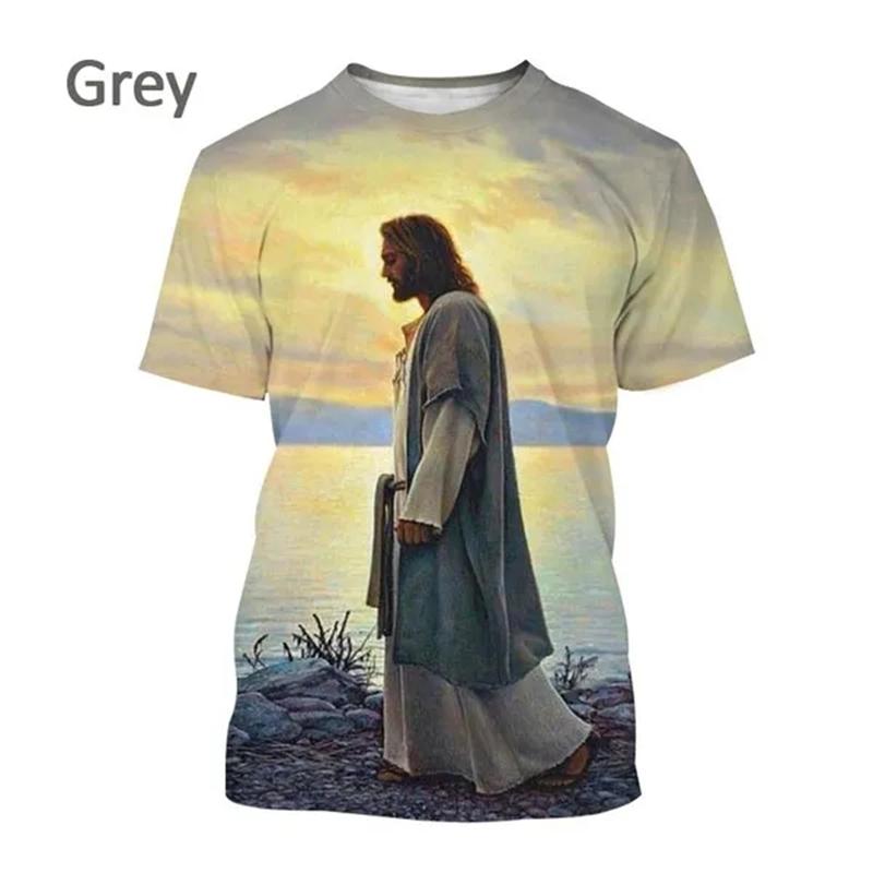 Jezus Kocha Każdego Chrześcijanina Koszulka Drukowana 3D Letnia Moda Wzór Jezusa Mężczyźni Kobiety Gorąca Krótki Rękaw Codzienna Koszulka Ropa Hombre