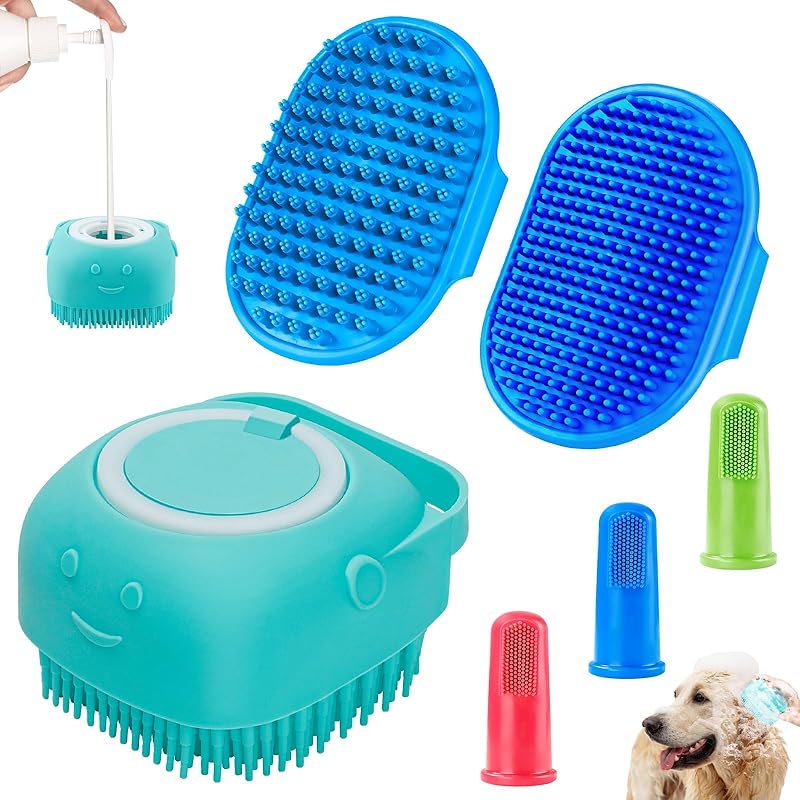Comotech 6PCS Dog Bath Brush & Dog Toothbrush | Adjustable Handle Shampoo Brush & Scrubber for Short & Long Haired Dogs & Cats | Effectively Solve Blue Blue Blue