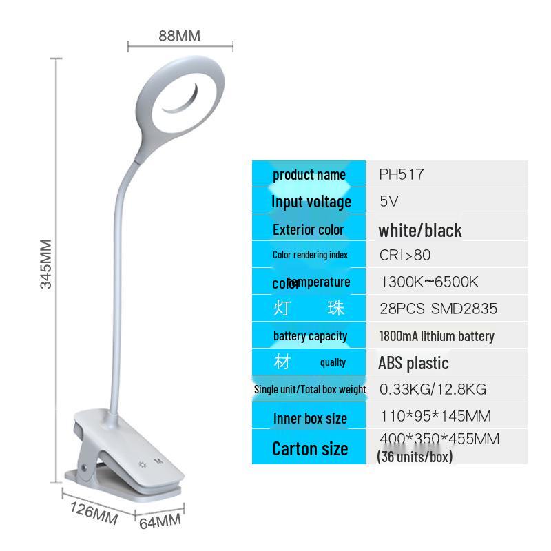 Clip-on Desk Lamp with Long Battery Life, Eye Protection, Dual Charging Options, and Bedside Use