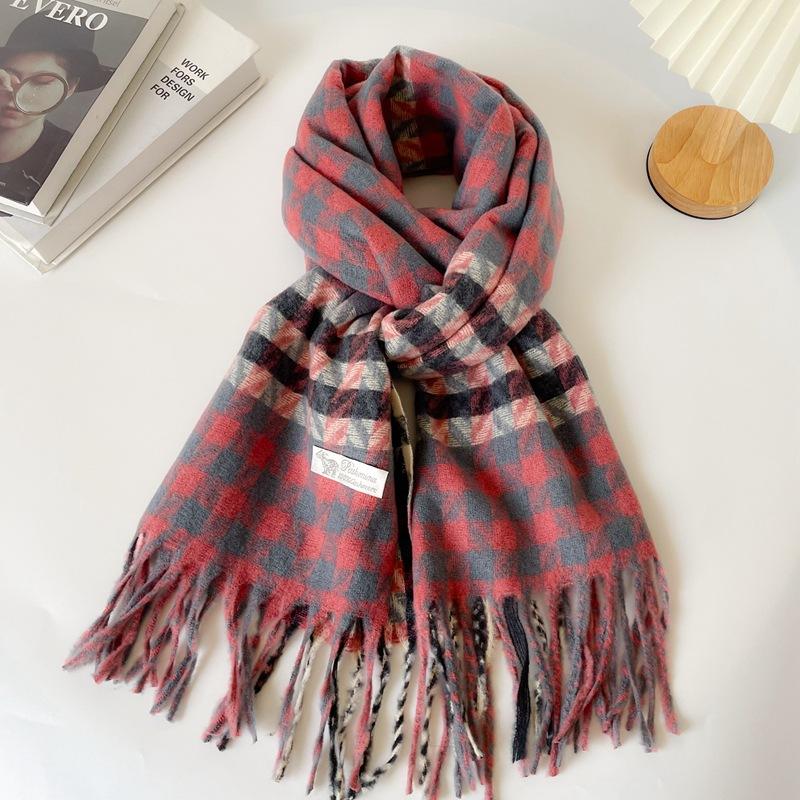 Plaid Scarf Women's Winter New Korean Version of Qiandongge Shawl Imitation Cashmere Warm Fringed Scarf Thickened Tide