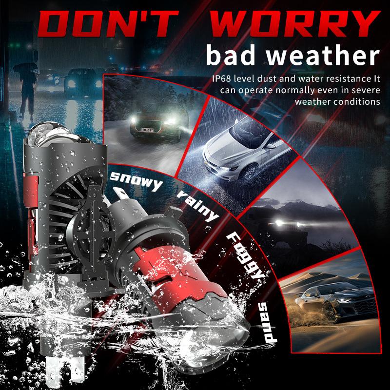 2Pcs Super Bright H4 LED Dual Projector Lens Headlight Bubs Car Motorcycle Canbus 100W 30000LM High Low Beam Light W/ Turbo Moto Lamp LHD 6000K White