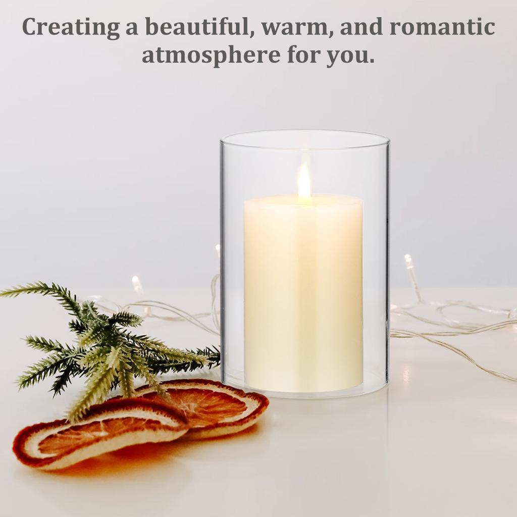 Premium Clear Glass Cylinder Cover Open Ended Tube Shade for Tall Pillar Candles Home Decor Romantic Warm Ambience