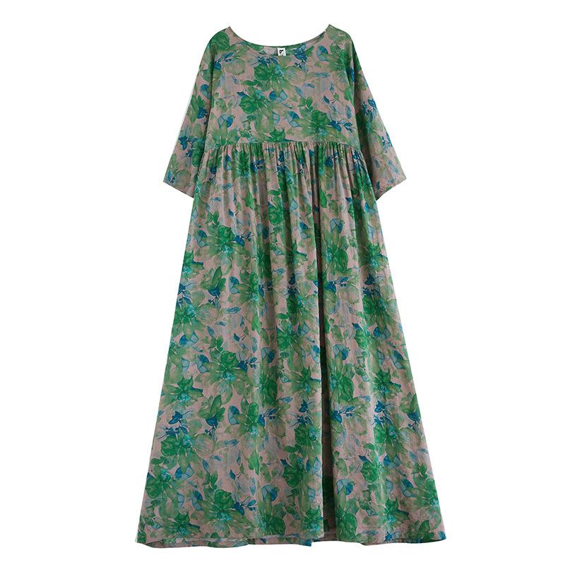 Летние женские платья с круглым вырезом и коротким рукавом больших размеров One Size — фото 6