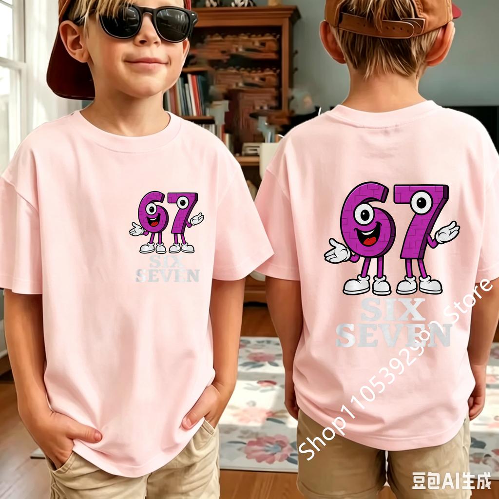 Summer New Children's T-shirt Casual Fashion Kids Clothing 67 Six Seven Cute Print Trendy Boys Girls Y2k Short Sleeve Tees Tops