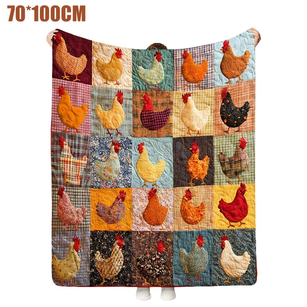 

Vintage Chicken Print Polyester Fiber Blanket Cozy All-Season Throw For Sofa Bed Office Camping Gift For Any Cute Blanket