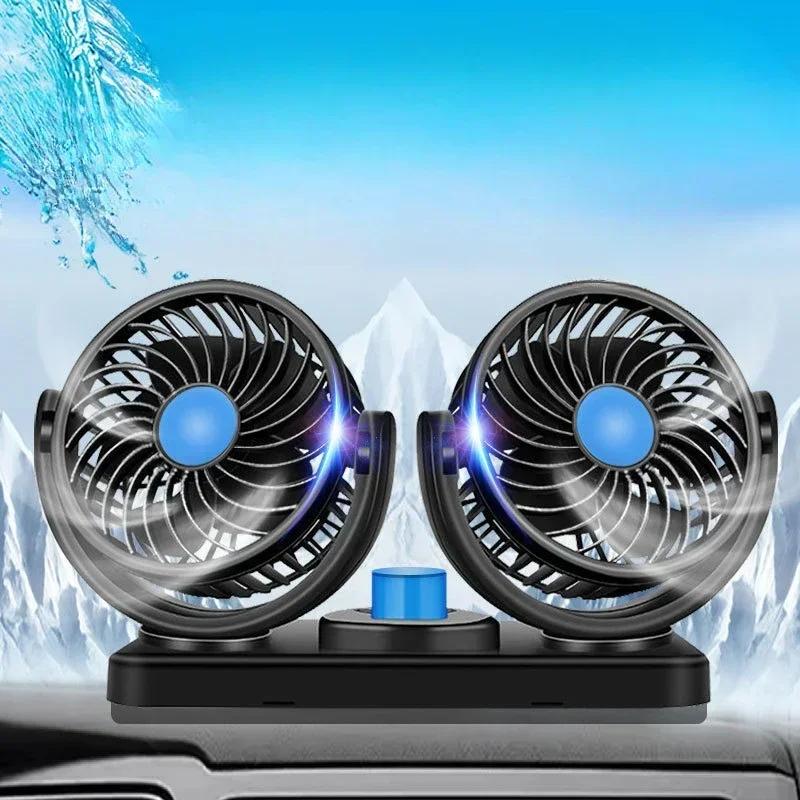 Car Fan Dual Head Air Fan Charging 360 Degree Rotating Neck Cooler 24v12V Cooling Strong Wind Car Accessories Fan Cooling Car