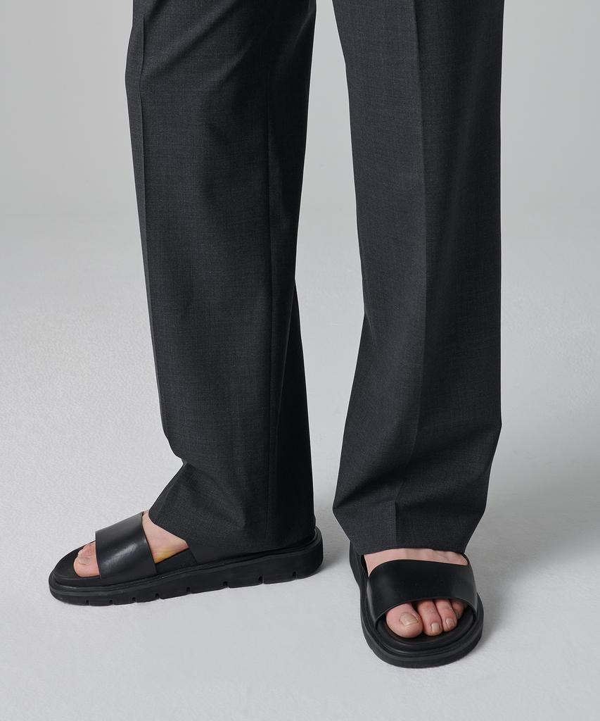 Musinsa Standard Summer Wool Two-Tuck Wide Hidden Elastic Waist Slacks [Charcoal Gray]