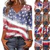 Women's Tops Three-quarter Sleeve Shirt V-neck Loose Casual Shirt Print T-shirt
