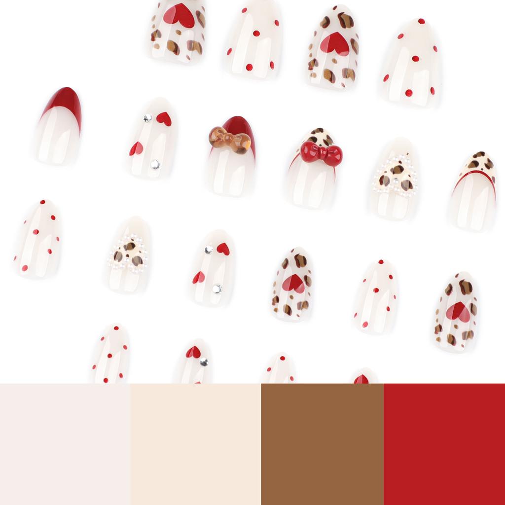 Point diamond three-dimensional bow Japanese style manicure wearing short almond-shaped love wearing nail piece fake nail