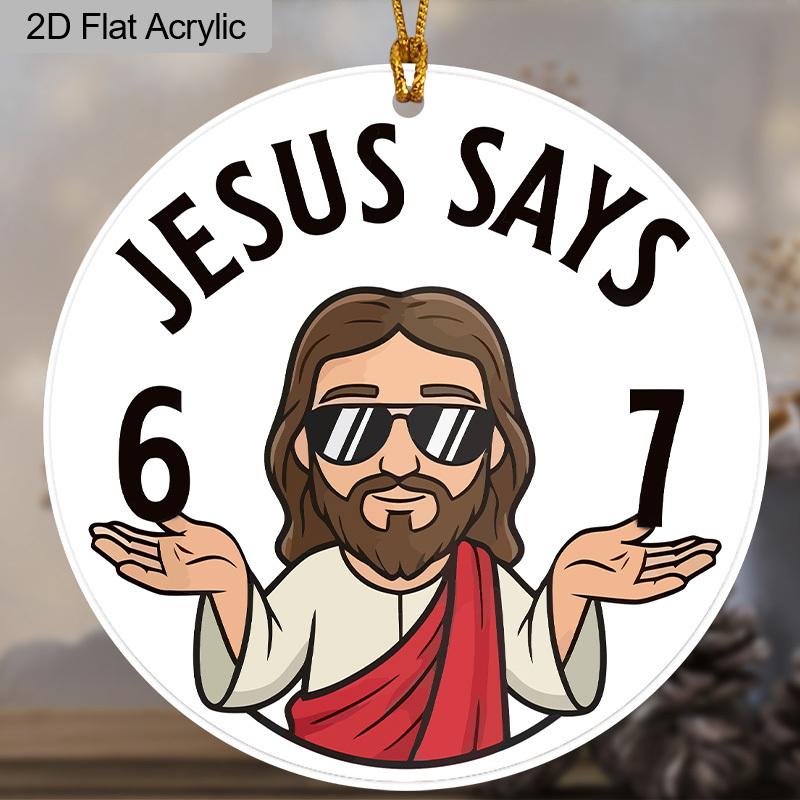 1pc/2pcs 67 Sign, JESUS Says 67 Pattern, Acrylic Pendant with Golden Rope, Party Holiday Decor, Window Pendant Decor, Decor Sign(No Electricity)