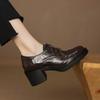 Krazing Pot Sheepskin Autumn Winter Shoes Lace Up Chunky Heels Oxford Shoes Size 43 Round Toe Deep Mouth Pumps