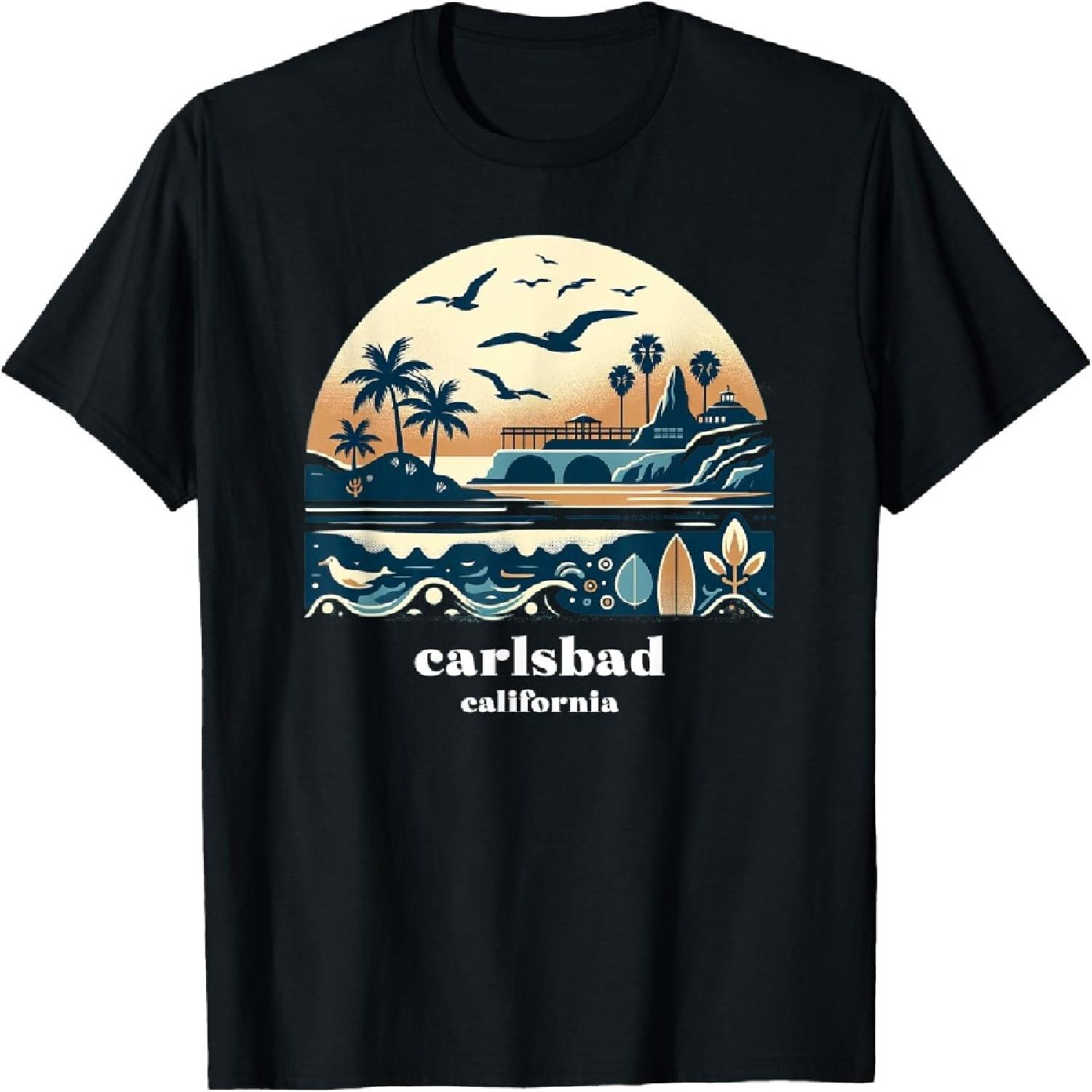 Carlsbad California Retro Sunset Vintage Inspired T-Shirt S