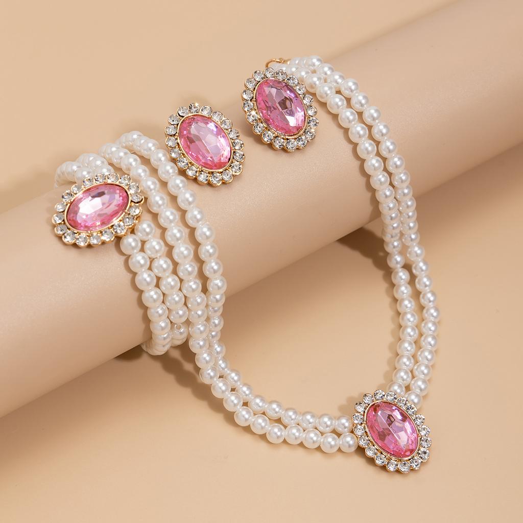 3Pcs/set French Elegant Elegant Multi Layer Imitation Pearl Jewelry Set 2025 Summer Party Wedding Gift Beaded Choker Necklace Earrings Sets for Women