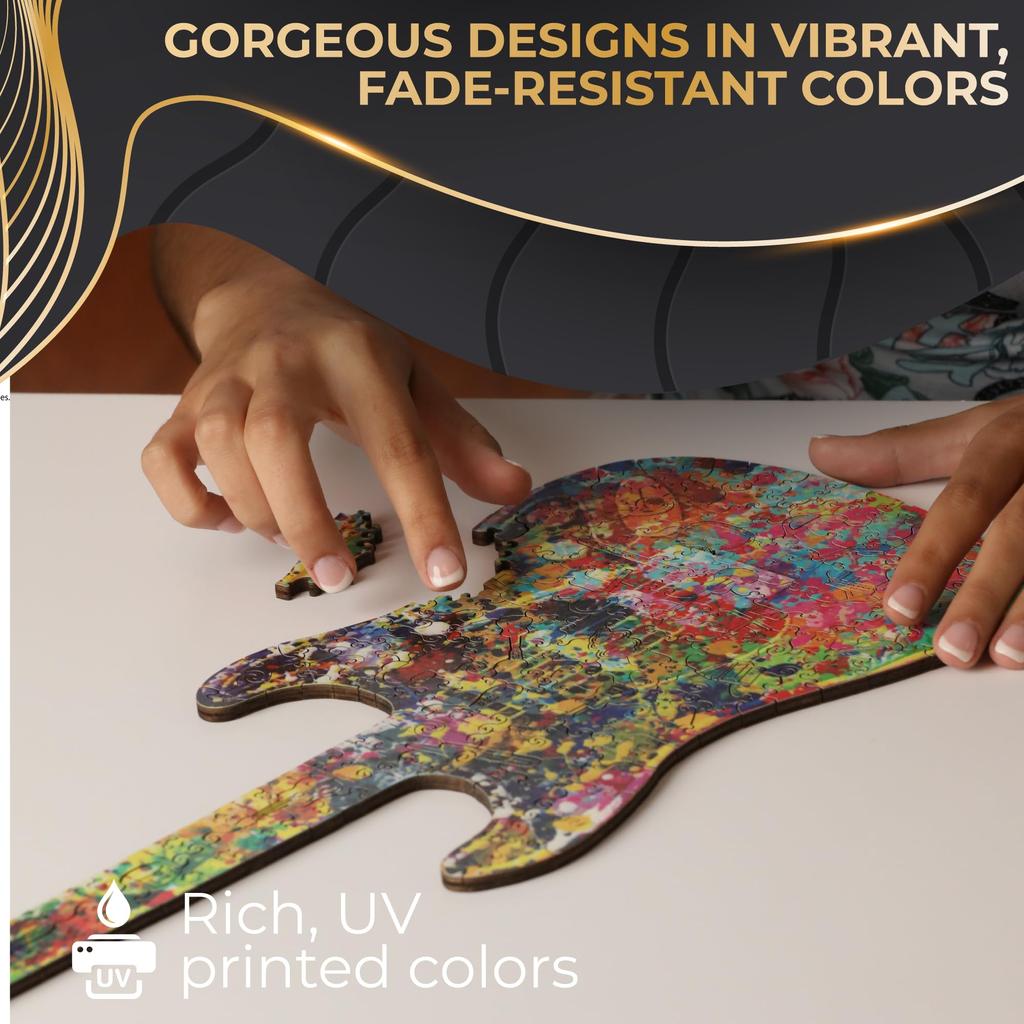 ZenChalet Splatter Guitar 200 Piece Puzzle for Adults Premium Jigsaw Wooden Puzzle Surprise Your Friends and Family with Music Fan Puzzle Brain Teaser