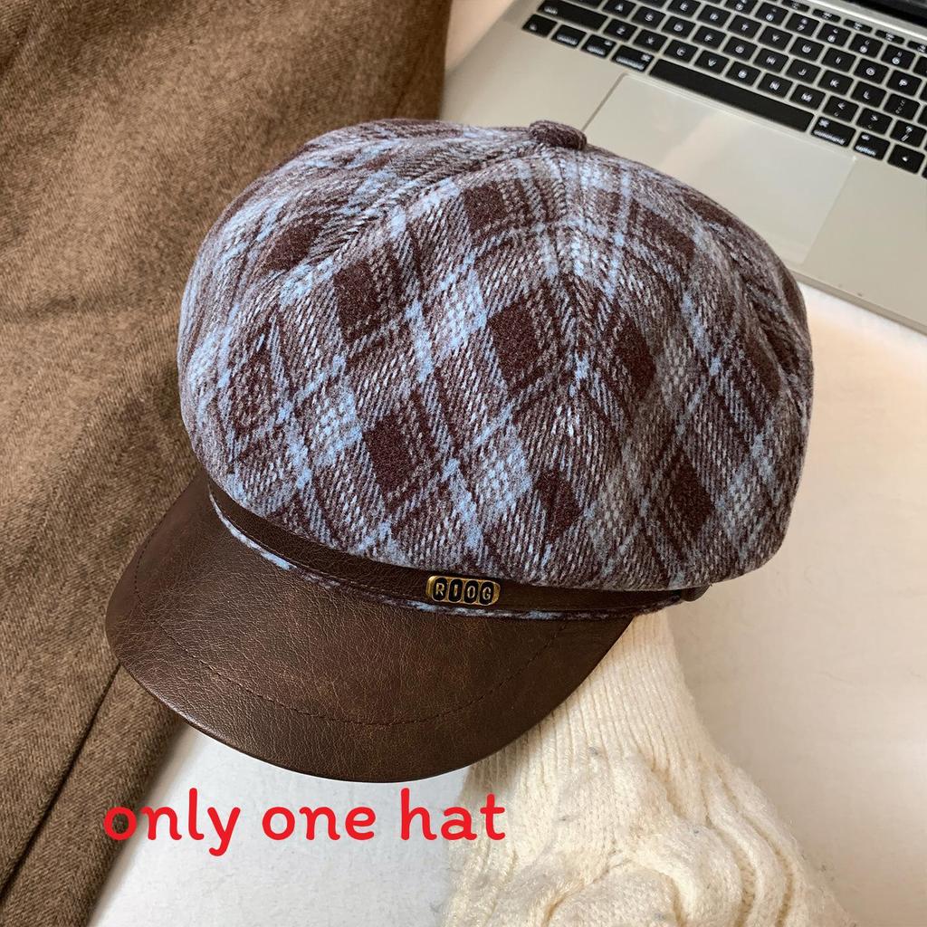 Классическая шерстяная геометрическая беретка для осени и зимы, теплая и стильная Blue Brown