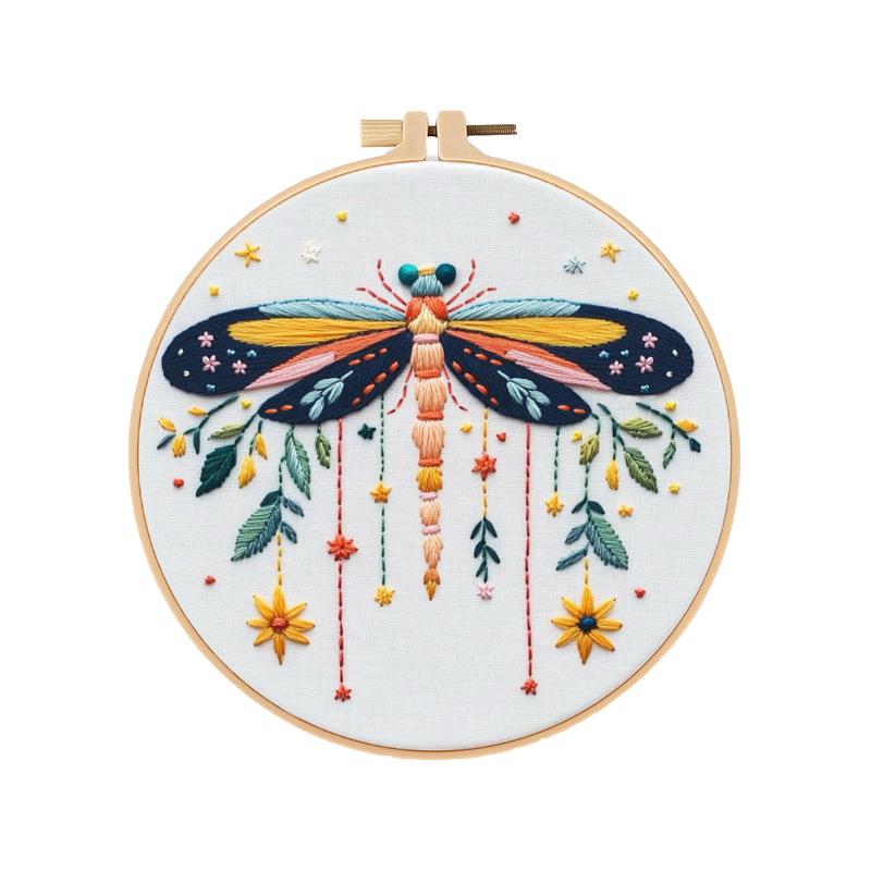 1set Dragonfly and Fallen Leaves Themed Embroidery DIY Materials, Including Tools, Suitable for Beginners. Hand Embroidery Fabric Material Set