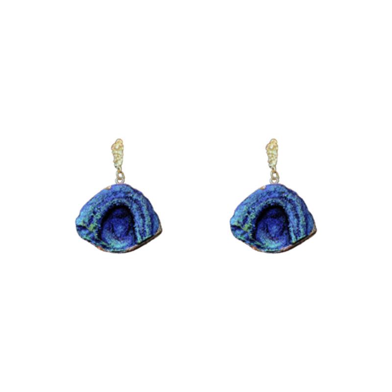 Elegant Blue-Green Gradient Irregular Fan-Shaped Silver Needle Earrings for Women
