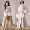 VICTORIA&VERA Women's Fox Fur Collar Wool Long Coat