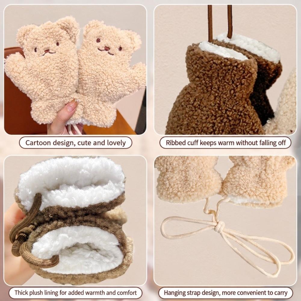Polyester Kids Winter Gloves Soft Plush Thick Warm Gloves Bear Plush Mittens  For Girls