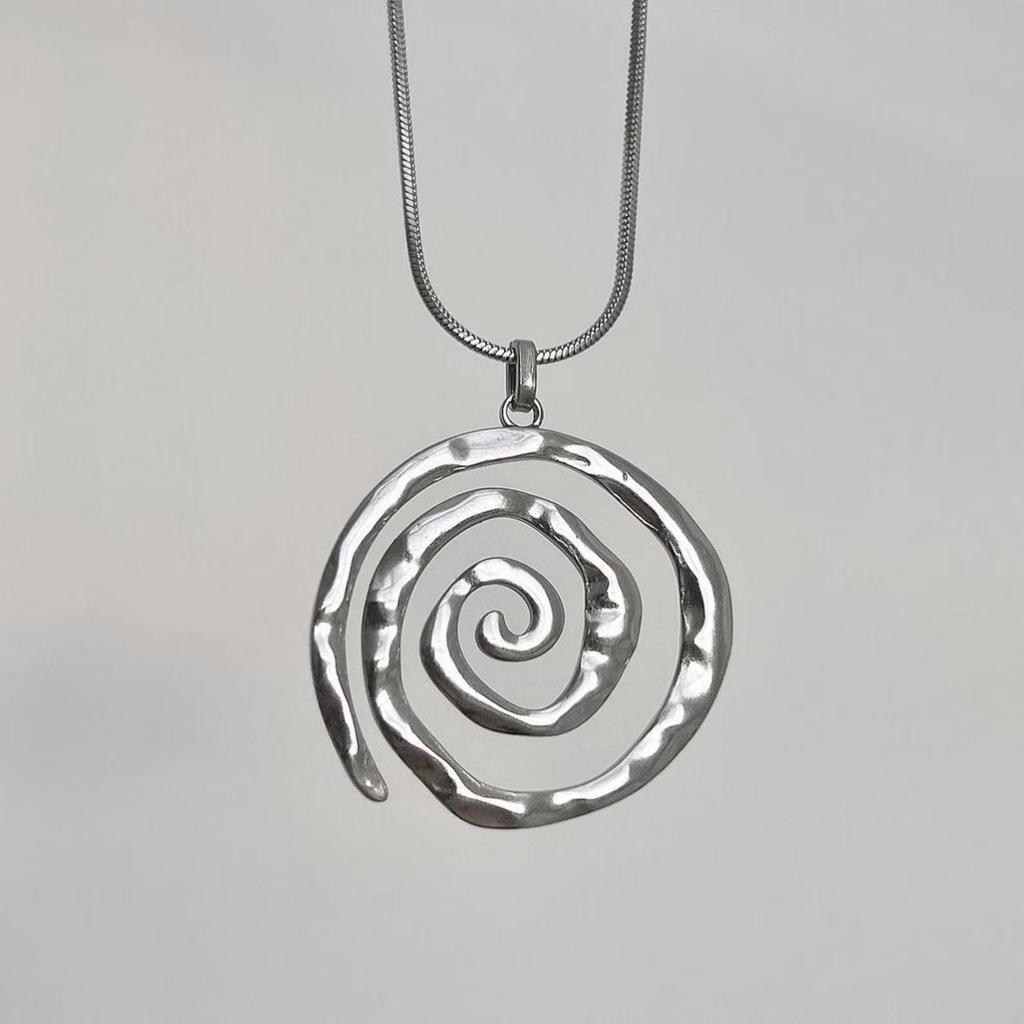 Bohemian Titanium Steel Snake Chain Necklace With Spiral Pendant For Women