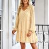 Women's Fashion Long Sleeve V-Neck Pleated Polka Dot Casual Loose High Waist Dress