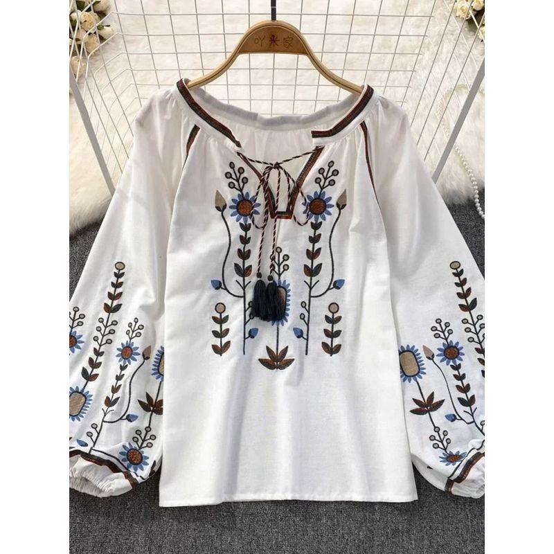 round Neck Loose Embroidered Shirts