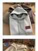 Męska bluza z kapturem w amerykańskim stylu, ciężka, oversize, z aksamitem - Jesień/Zima, młodzieżowa kurtka-bluza