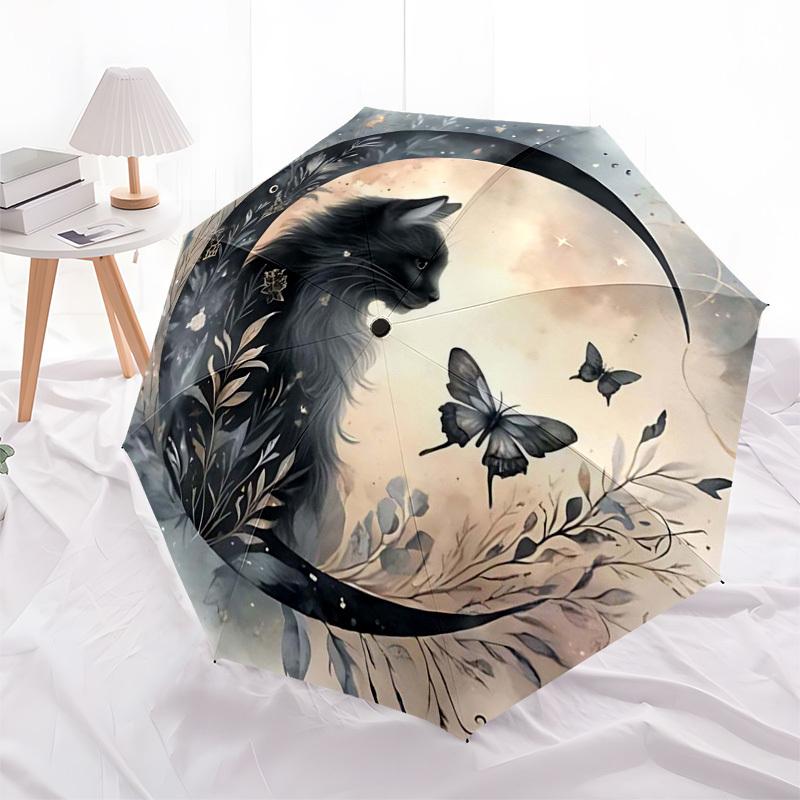 1pc Magic Moon Cat Butterfly Outdoor Umbrella - Automatic Opening/Closing, Portable Tri-Fold Design, 8-Rib Iron Frame, Festival Gift for Fans, Travele