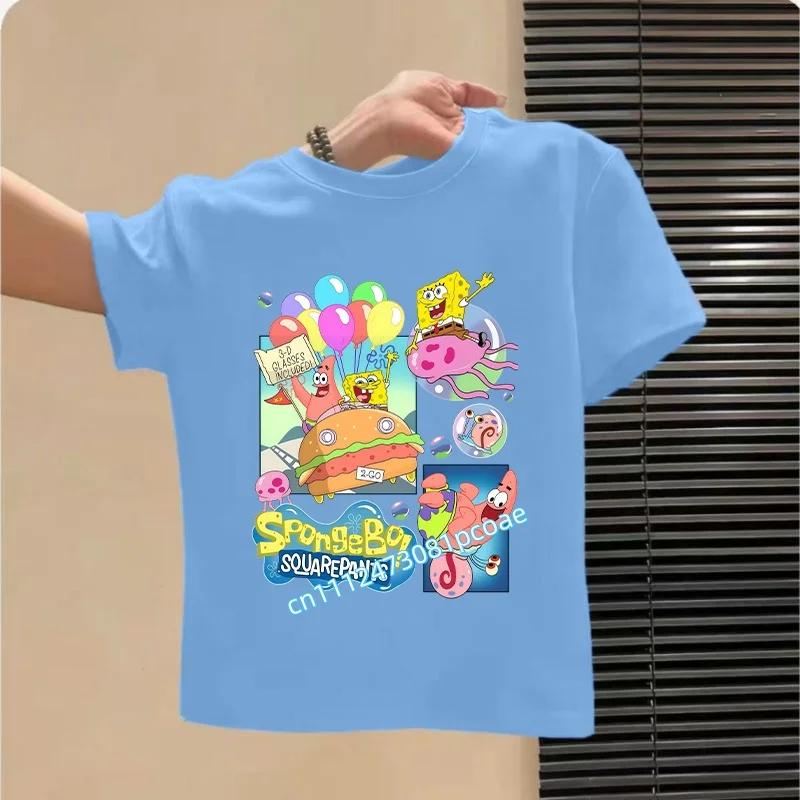 2026 SpongeBob Summer Tshirt for Children  100 Cotton ShortSleeved Boys Sport Shirt  Girls Casual Top with Cartoon Print