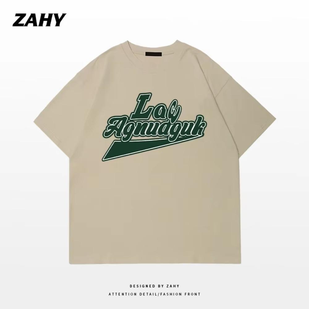 Summer Fashion Heavyweight Retro Men's English Letters 100% Cotton Printed Round Neck High-quality Casual Fitness Street T-shirt