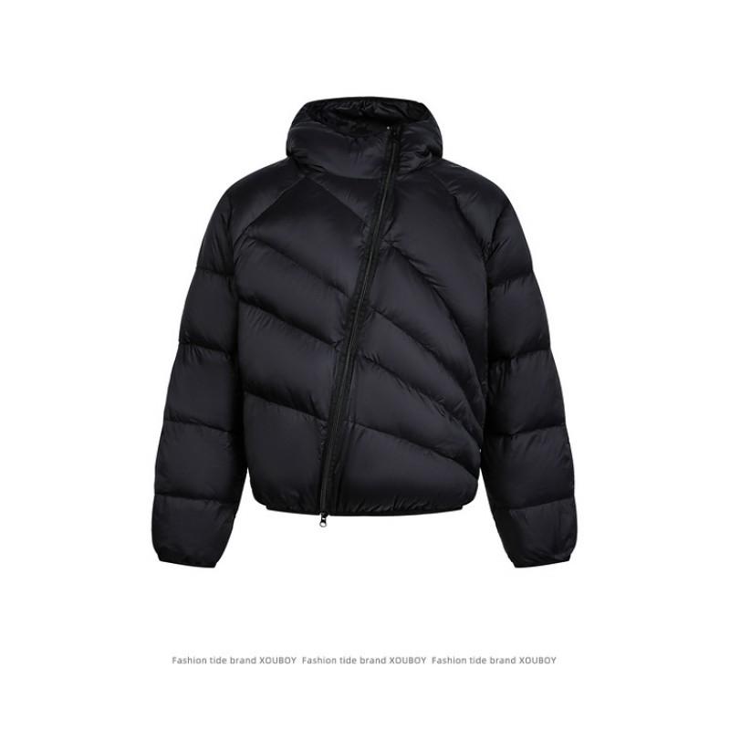 Unisex Winter Warm Hooded Softshell Down Jacket 90% White Duck 650 Fill Power Short Loose Fit