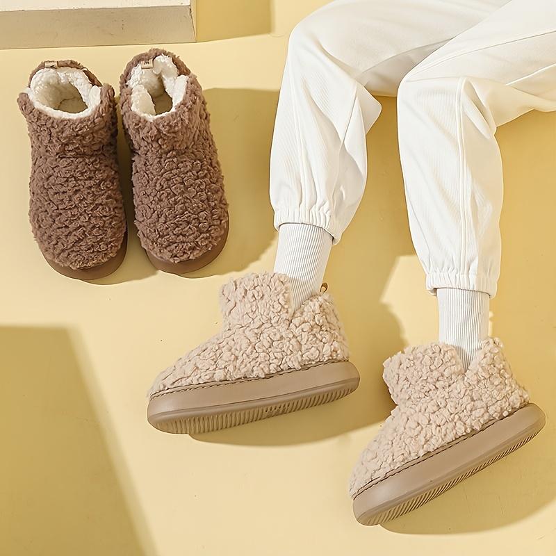 Women's Winter Slippers - Non-Slip Platform Sole, Beige House Shoes for Indoor/Outdoor, Soft Fabric Upper & Cushioned EVA Sole - Warm
