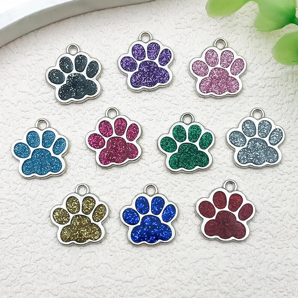 DIY Glitter Dog Paw Pendant: Alloy Drip Oil Jewelry for Pet Tags & Bracelets
