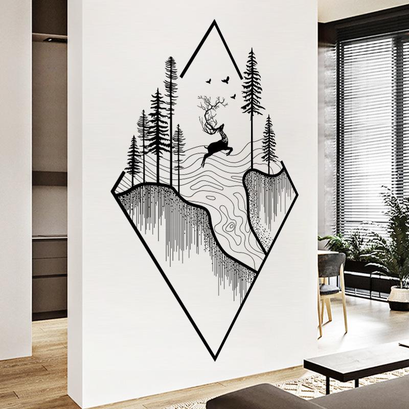 Nordic Style Ins Deer Door Stickers Home Decor Removable Hallway Stair Decoration Vinyl Mural Decals
