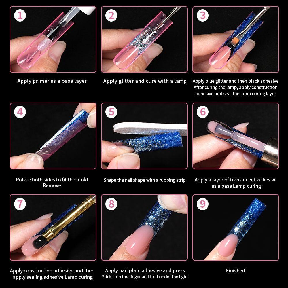 140Pcs/box with Scale Quick Building Gel Mold Square Extended Nail Plate  French Manicure Tools