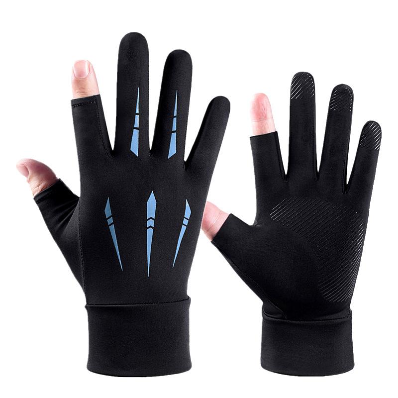 Sunscreen Gloves for Men and Women In Summer Thin Breathable Anti  Slip Ice Wire Leak Two Finger Fishing Cycling and Driving Fishing Gloves