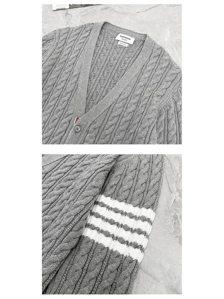TB High Version Autumn Knit Unisex Four-Bar Cable Cardigan - Classic and Versatile Sweater