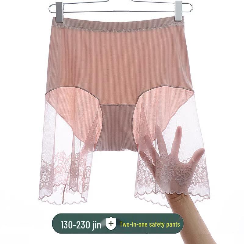 Lace Trim Plus Size Women's Safety Shorts, 200 Lbs, Mid-High Waist, Anti-Exposure, Five-Point Style, Summer.